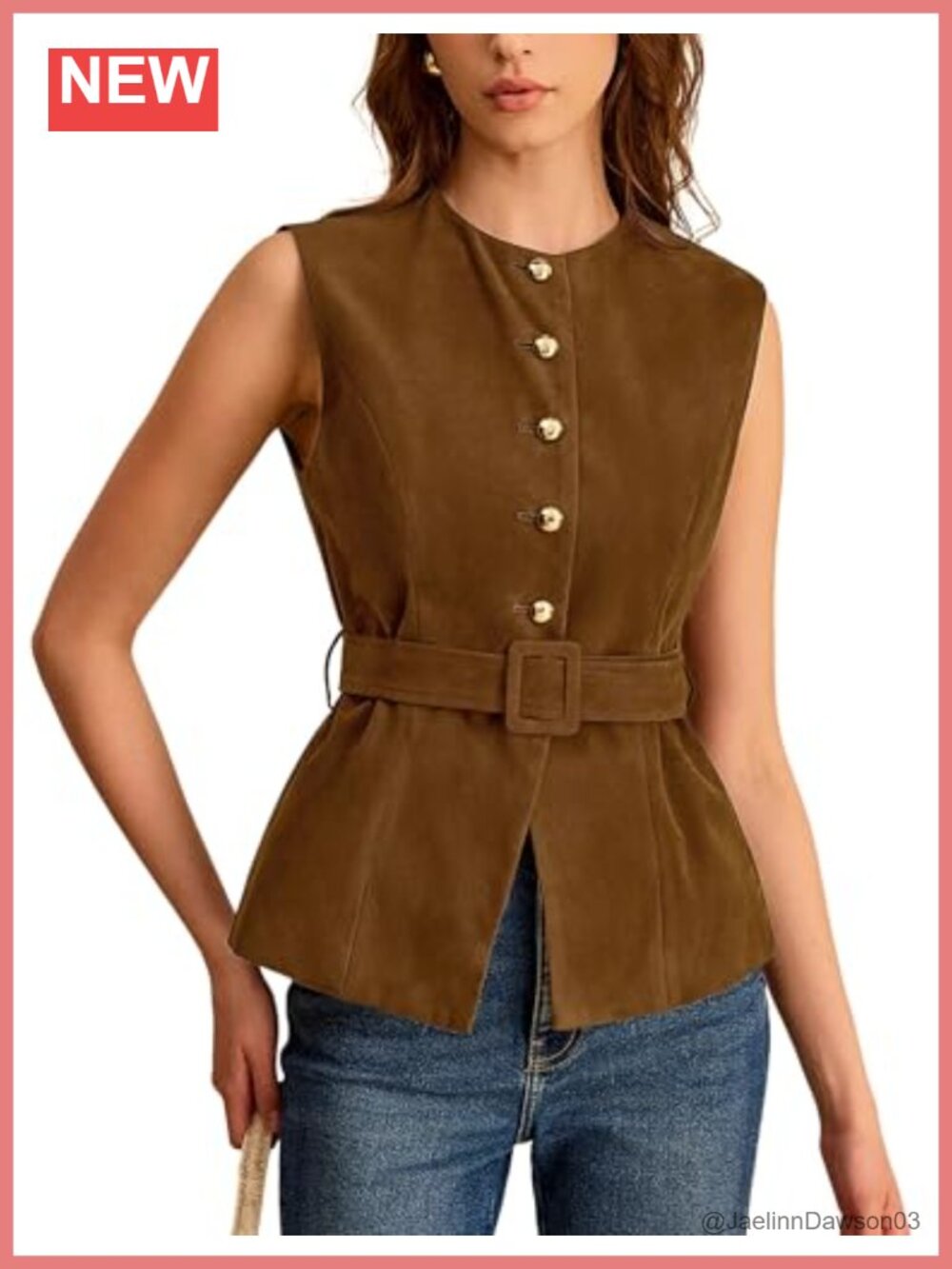 Lentta Womens Suede Vest Sleeveless Button Down Suit with Belt